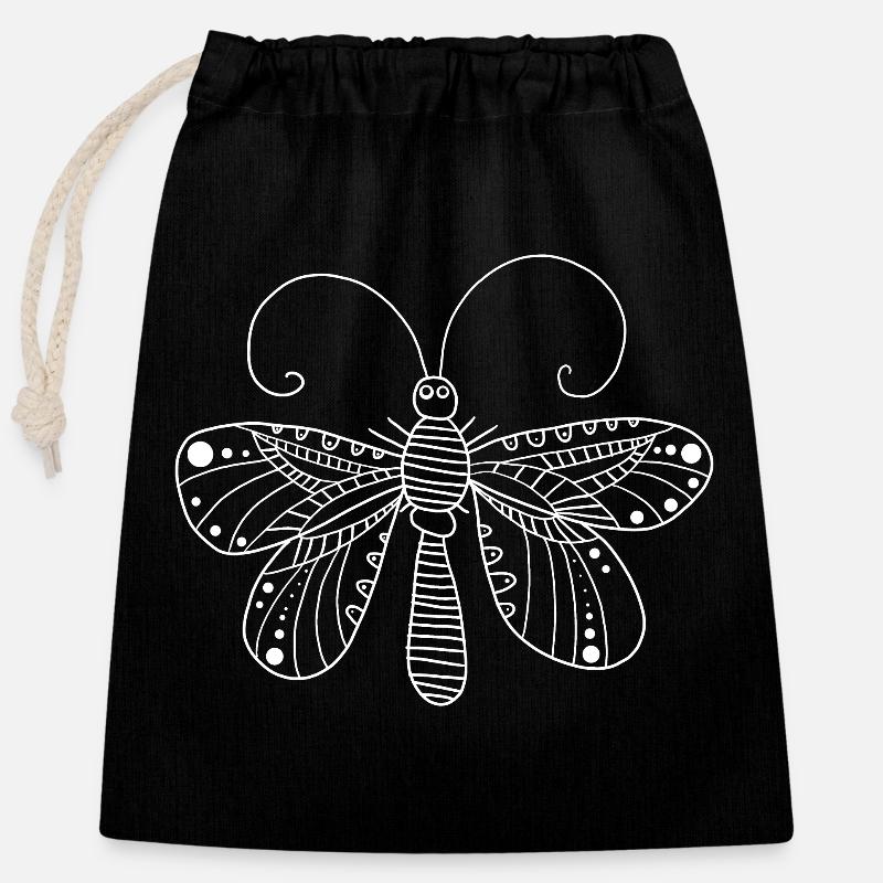 Papillon - Sac cadeau en coton avec cordon (25 x 30 cm) - noir