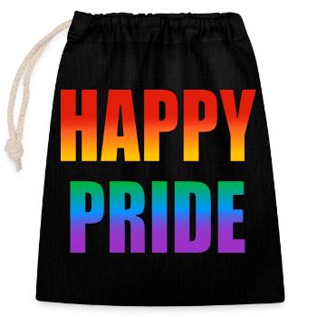 Texte arc-en-ciel Happy Pride - Sac cadeau en coton avec cordon (25 x 30 cm) - noir - Devant
