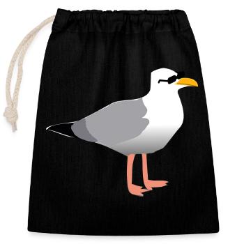 Coole Möwe - Verschließbarer Geschenkbeutel aus Baumwolle (25x30cm) - Schwarz - Vorne