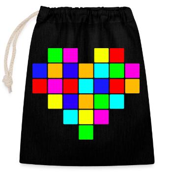 Buntes Herz Regenbogen - Verschließbarer Geschenkbeutel aus Baumwolle (25x30cm) - Schwarz - Vorne