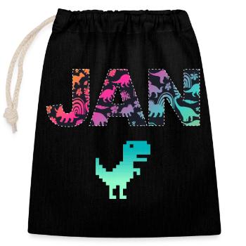 JAN - Beautiful boy name with dinosaur - Closable cotton gift bag (25x30cm) - black - Front