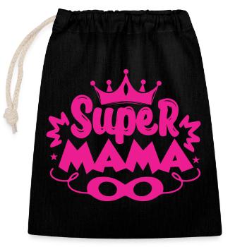Super maman - Sac cadeau en coton avec cordon (25 x 30 cm) - noir - Devant