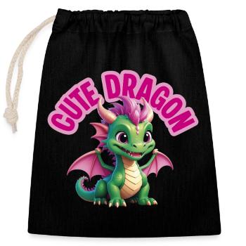 Dragon mignon - Sac cadeau en coton avec cordon (25 x 30 cm) - noir - Devant