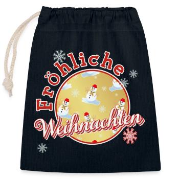 Merry Christmas with snowmen - Closable cotton gift bag (25x30cm) - navy - Front