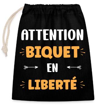 Attention Biquet en Liberté - Sac cadeau en coton avec cordon (25 x 30 cm) - noir - Devant
