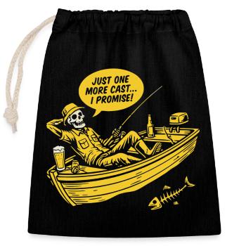 Just one more cast, Angler fun Shirt, Hoodie, Cap - Verschließbarer Geschenkbeutel aus Baumwolle (25x30cm) - Schwarz - Vorne
