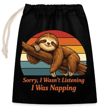 Lazy Sloth Shirt I Was Napping Funny - Verschließbarer Geschenkbeutel aus Baumwolle (25x30cm) - Schwarz - Vorne