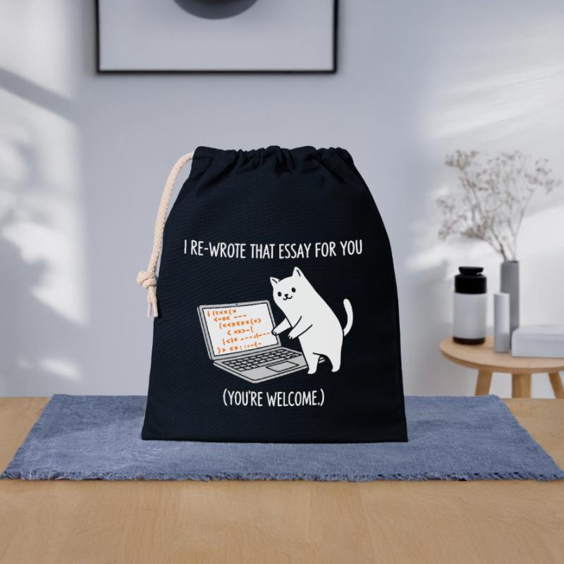 Code cat explains tasks Closable cotton gift bag (25x30cm)