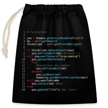 Être amis avec les programmeurs (en Python) - Sac cadeau en coton avec cordon (25 x 30 cm) - noir - Devant