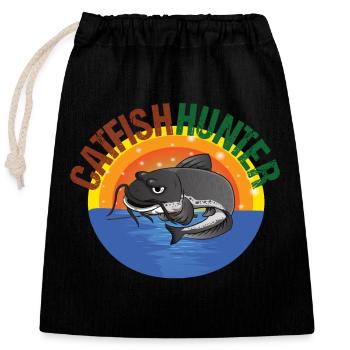 Welsangler Waller Catfish Angeln Wels Wallerangler - Verschließbarer Geschenkbeutel aus Baumwolle (25x30cm) - Schwarz - Vorne