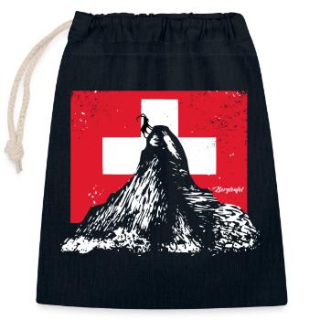 Bergteufel - Switzerland - Mountains - Capricorn - Closable cotton gift bag (25x30cm) - navy - Front