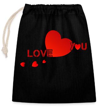 love you I love you red hearts - Closable cotton gift bag (25x30cm) - black - Front