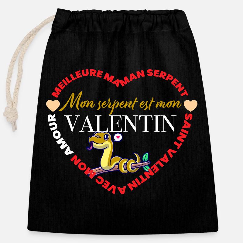 Serpent Valentin - Sac cadeau en coton avec cordon (25 x 30 cm) - noir