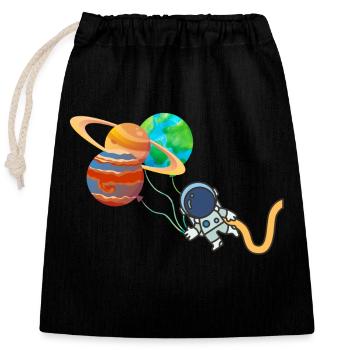 Austronaut mit Planeten - Weltall lustig abheben - Verschließbarer Geschenkbeutel aus Baumwolle (25x30cm) - Schwarz - Vorne