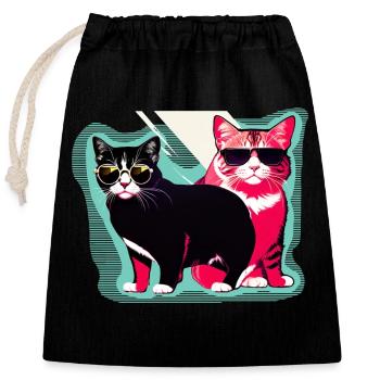 chats cool - Sac cadeau en coton avec cordon (25 x 30 cm) - noir - Devant