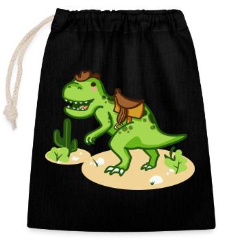 Cowboy T-Rex avec petit chapeau et selle - Sac cadeau en coton avec cordon (25 x 30 cm) - noir - Devant