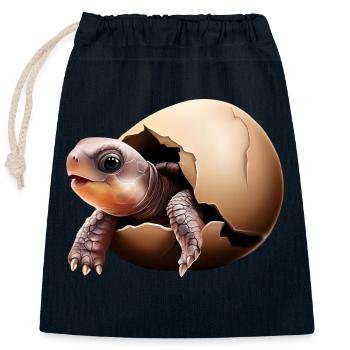 Schildkröte schlüpft aus dem Ei - Verschließbarer Geschenkbeutel aus Baumwolle (25x30cm) - Navy - Vorne