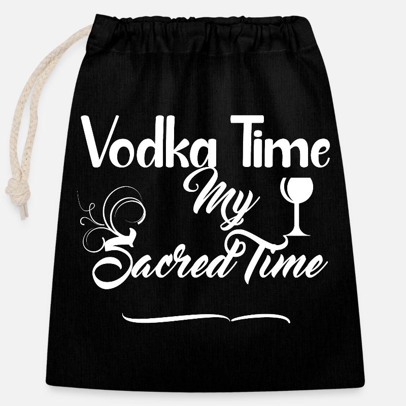 Vodka Time Design - Boisson alcoolisée - Sac cadeau en coton avec cordon (25 x 30 cm) - noir