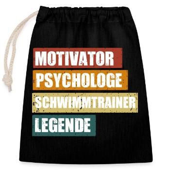 Lustige Schwimmtrainer Sprüche zum Geburtstag - Verschließbarer Geschenkbeutel aus Baumwolle (25x30cm) - Schwarz - Vorne