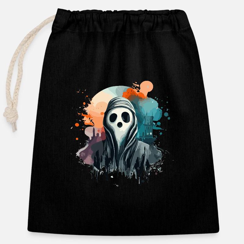halloween ghost - Sac cadeau en coton avec cordon (25 x 30 cm) - noir