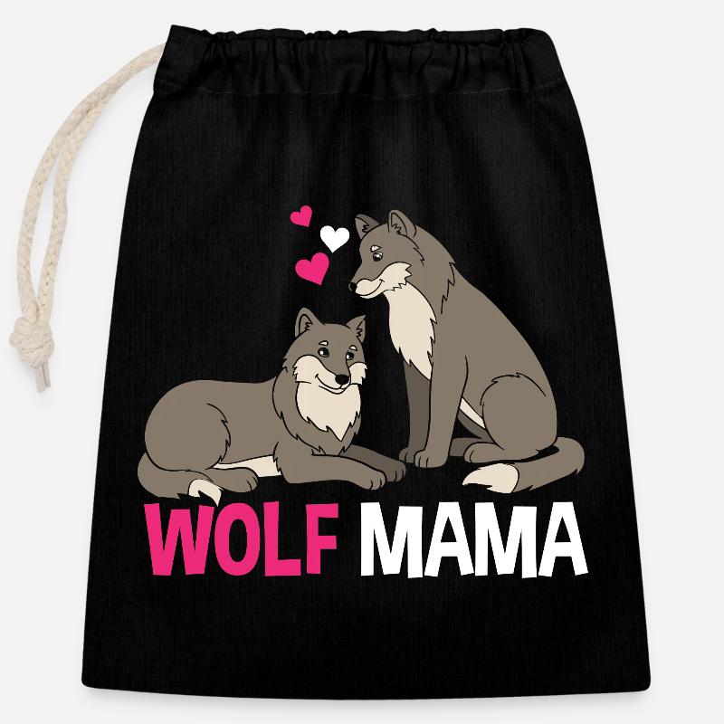 Wolf Mama - Closable cotton gift bag (25x30cm) - black