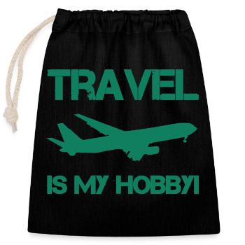 travel hobby - Verschließbarer Geschenkbeutel aus Baumwolle (25x30cm) - Schwarz - Vorne