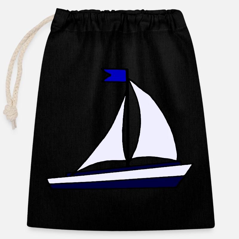 Blue Sailing Ship - Closable cotton gift bag (25x30cm) - black
