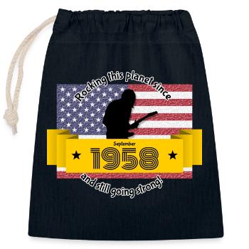 66. Geburtstag Rocking this planet since 09/1958 - Verschließbarer Geschenkbeutel aus Baumwolle (25x30cm) - Navy - Vorne