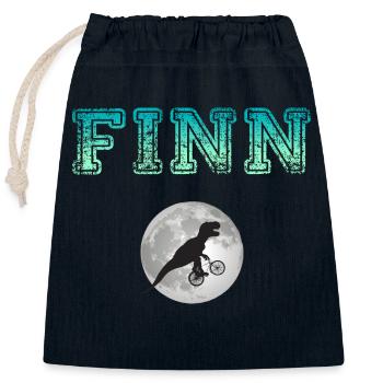 FINN - Beautiful boy name with dinosaur - Closable cotton gift bag (25x30cm) - navy - Front