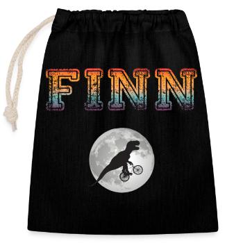 FINN - Beautiful boy name with dinosaur - Closable cotton gift bag (25x30cm) - black - Front