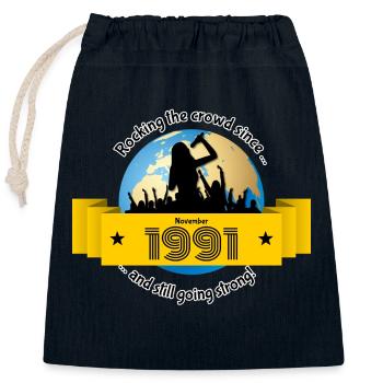 33. Geburtstag Rocking the crowd since 11/1991 - Verschließbarer Geschenkbeutel aus Baumwolle (25x30cm) - Navy - Vorne