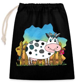 Vache - Sac cadeau en coton avec cordon (25 x 30 cm) - noir - Devant