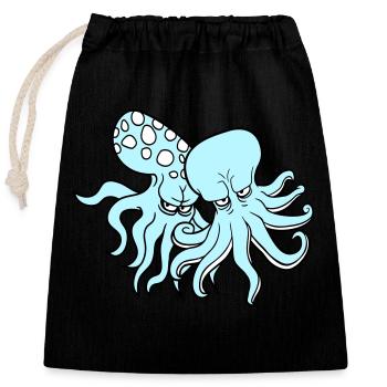 2 Böse Oktopus Kraken Tintenfisch Kopffüßer Team - Verschließbarer Geschenkbeutel aus Baumwolle (25x30cm) - Schwarz - Vorne