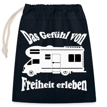 Camping-car , Découvrez le sentiment de liberté ...... - Sac cadeau en coton avec cordon (25 x 30 cm) - bleu marine - Devant