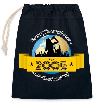20. Geburtstag Rocking the crowd since 08/2005 - Verschließbarer Geschenkbeutel aus Baumwolle (25x30cm) - Navy - Vorne