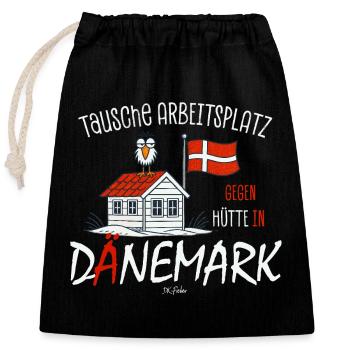 Tausche Arbeitsplatz gegen Hütte Dänemark - Verschließbarer Geschenkbeutel aus Baumwolle (25x30cm) - Schwarz - Vorne