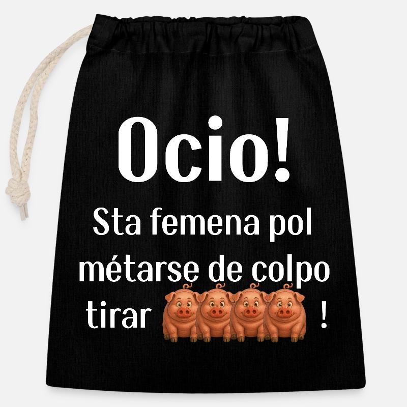 Witty phrase in Venetian - Closable cotton gift bag (25x30cm) - black