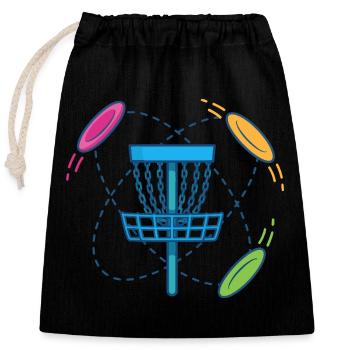 Scène du panier et des disques volants de disc golf - Sac cadeau en coton avec cordon (25 x 30 cm) - noir - Devant