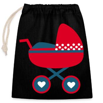 Birth Baby 2025 Gift Gift Idea - Closable cotton gift bag (25x30cm) - black - Front