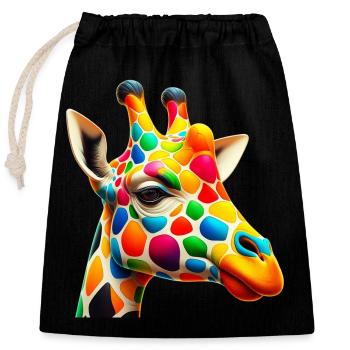 Giraffe farbig und bemalt wie Harlekin - Verschließbarer Geschenkbeutel aus Baumwolle (25x30cm) - Schwarz - Vorne