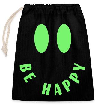 Be Happy - Smile - Positive Thinking - Closable cotton gift bag (25x30cm) - black - Front