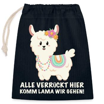 Alle verrückt hier, komm Lama wir gehen - Verschließbarer Geschenkbeutel aus Baumwolle (25x30cm) - Navy - Vorne
