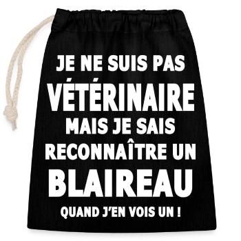 reconnait un blaireau humour sarcsme - Sac cadeau en coton avec cordon (25 x 30 cm) - noir - Devant
