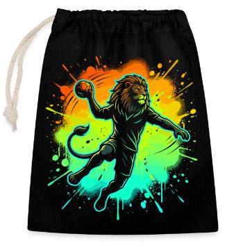 Handball Player Lion Graphic Kids Teens Funny - Closable cotton gift bag (25x30cm) - black - Front