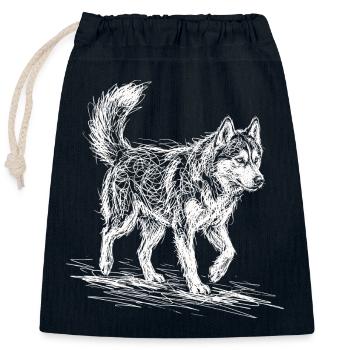 Husky Sketch White – Sibérien Husky Design - Sac cadeau en coton avec cordon (25 x 30 cm) - bleu marine - Devant