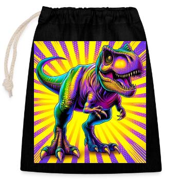 dinosaure - Sac cadeau en coton avec cordon (25 x 30 cm) - noir - Devant