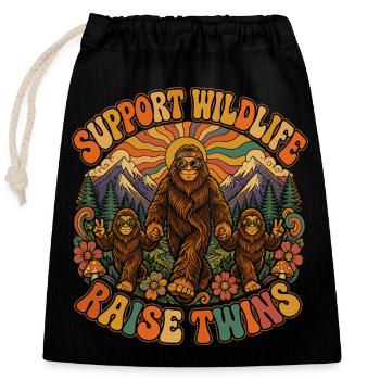 Bigfoot and Twins: Support the Wild - Closable cotton gift bag (25x30cm) - black - Front