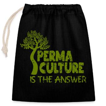 Permaculture is the answer - Verschließbarer Geschenkbeutel aus Baumwolle (25x30cm) - Schwarz - Vorne