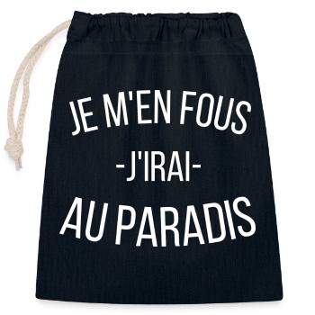 je m'en fous j'irai au paradis, citation humour - Sac cadeau en coton avec cordon (25 x 30 cm) - bleu marine - Devant