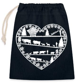 Heart with alpine lift white - Closable cotton gift bag (25x30cm) - navy - Front